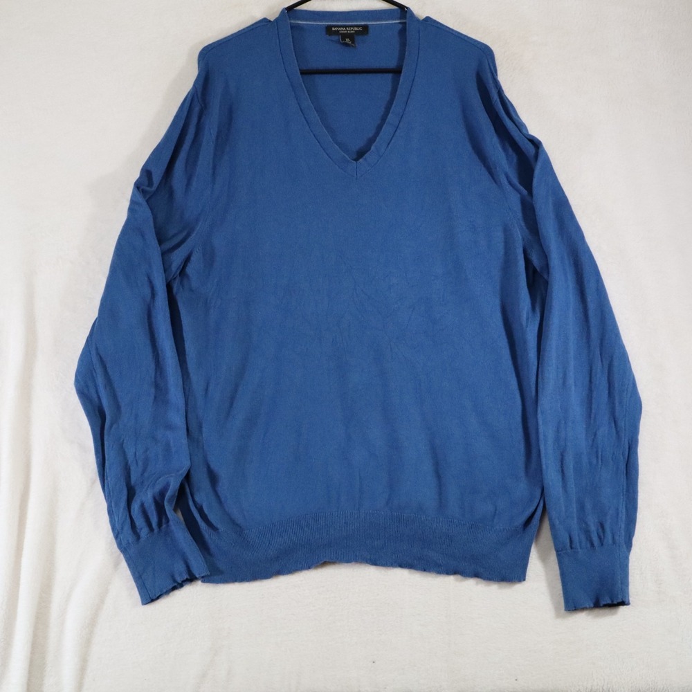 Banana Republic Luxury Blend Men's XL Blue Silk Cashmere V-Neck Sweater
